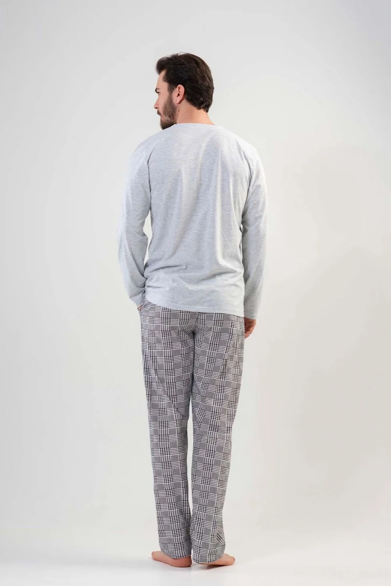 Vienetta Men's Long Sleeve Gray Pajama Set 2C0T3N130