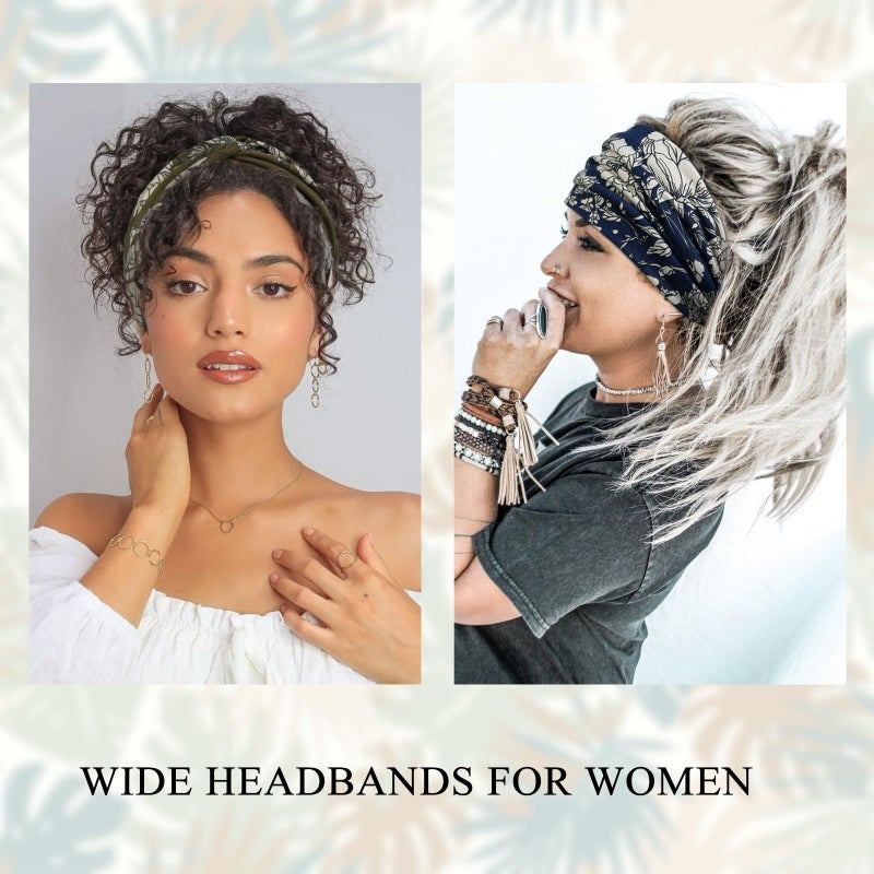 Tobeffect Floral Bandana Headbands for Women, 4 Packs Extra Wide Trendy Knotted Head Bands for Women's Hair, Boho Turban Hairbands Casual Sport Hair Accessories for Workout Yoga - Image 4