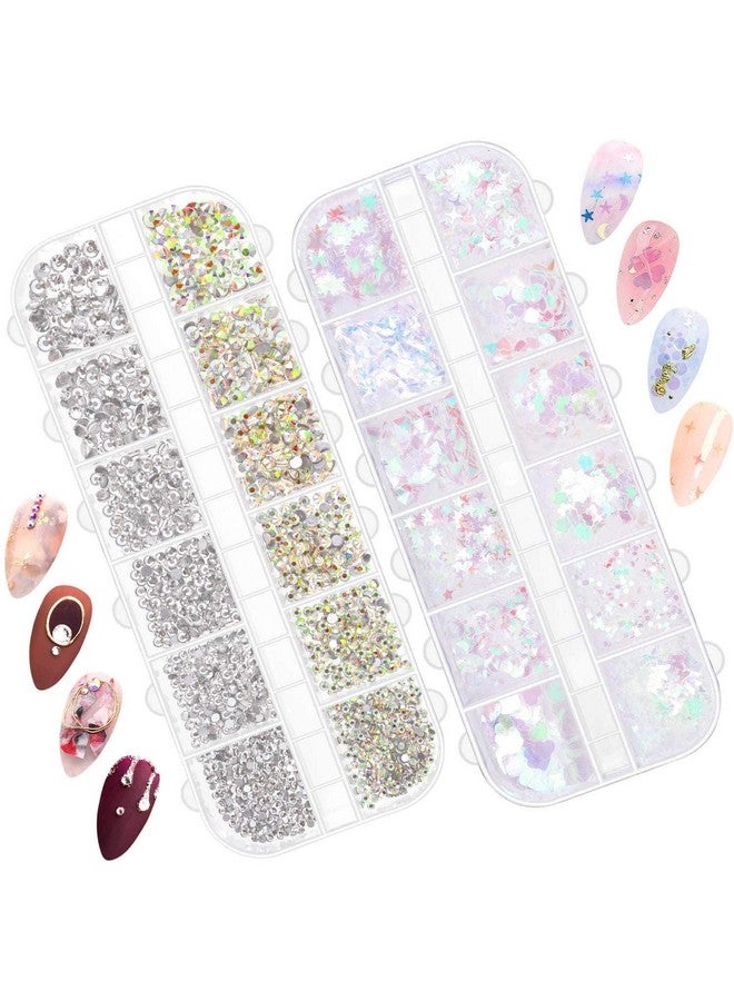 أوداب ترتر أظافر ثلاثي الأبعاد مع أحجار الراين للأظافر من Audab Nail Glitter Sequins مسمار الشارات مع بلورات Ab Nail Gems Diamonds لتصميم فن الأظافر الأكريليك والديكورات - Image 1