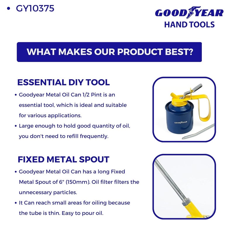 Good Year علبة زيت معدنية (زرقاء وصفراء) (GY-10375)، 1/2 باينت - Image 4