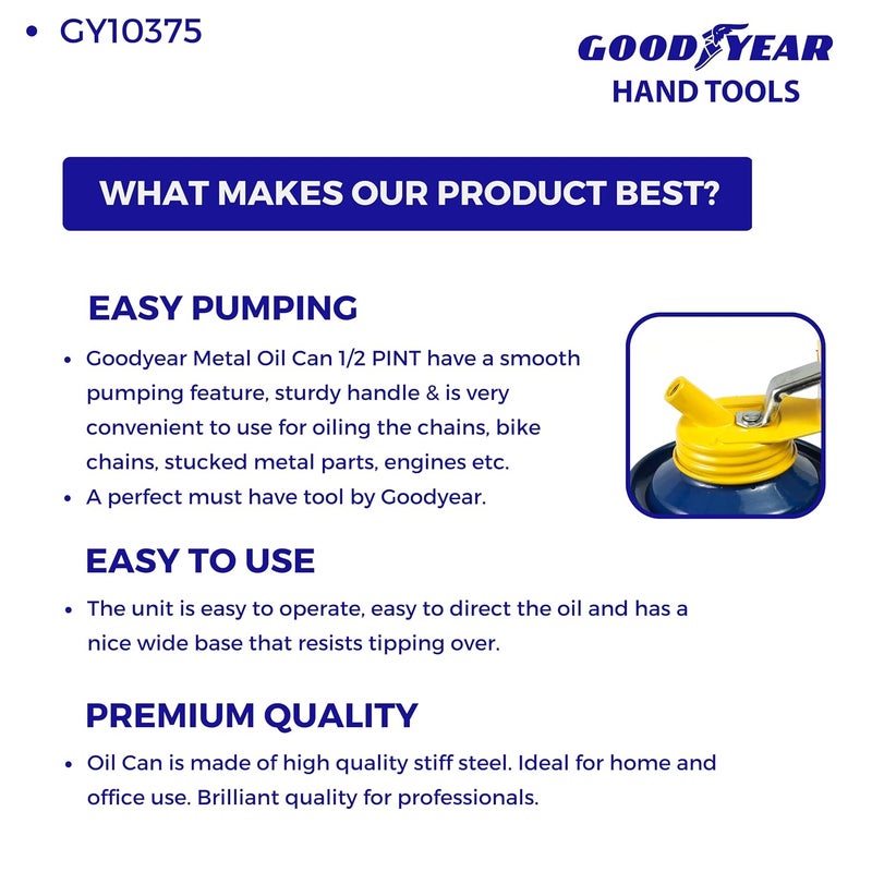 Good Year علبة زيت معدنية (زرقاء وصفراء) (GY-10375)، 1/2 باينت - Image 5