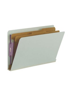 Smead 100% Recycled End Tab Pressboard Classification File Folder With Safeshield Fasteners 2 Dividers 2" Expansion Legal Size Gray Green 10 Per Box (29810)  - Image 1