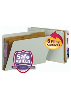 Smead 100% Recycled End Tab Pressboard Classification File Folder With Safeshield Fasteners 2 Dividers 2" Expansion Legal Size Gray Green 10 Per Box (29810)  - Image 3
