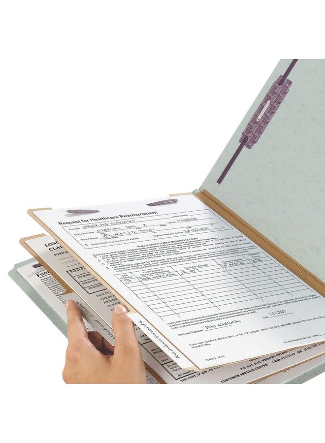 Smead 100% Recycled End Tab Pressboard Classification File Folder With Safeshield Fasteners 2 Dividers 2" Expansion Legal Size Gray Green 10 Per Box (29810) - Image 5