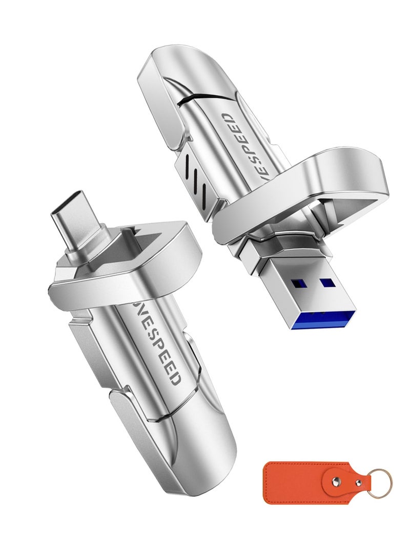 MOVESPEED MOVE SPEED 256GB Solid State Flash Drive 400MB/s High Speed Type C + USB 3.2 Drive Dual Port, Thumb Drive Compatible with iPhone 15, 16 Series/Android Phone/MacBook/Audio/Smart TV(1 Pack) - Image 1