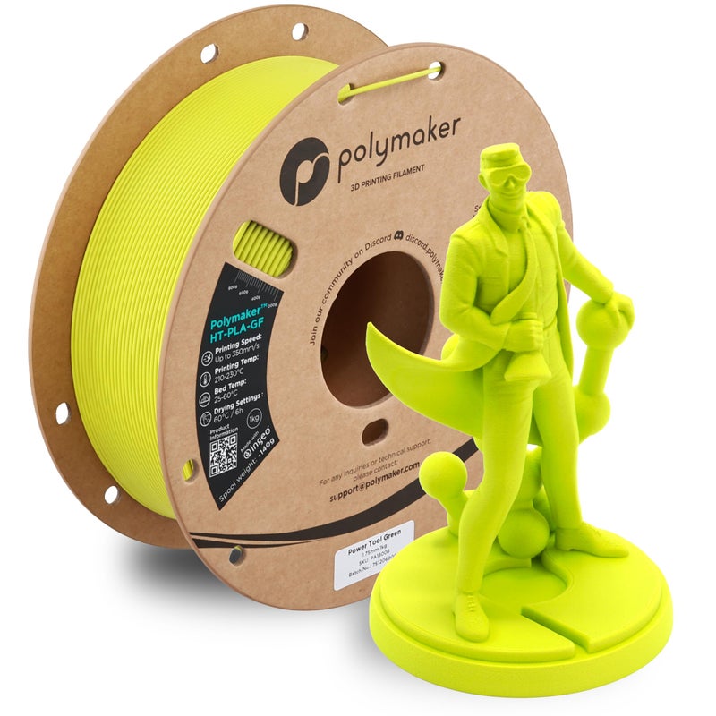 Polymaker HT-PLA-GF Filament 1.75mm Power Tool Green, High Temp PLA for 3D Printing, Heat Resistant to 150Â°C, Easy to Print, Easy to Anneal, Works with Most FDM Printers, 1kg Spool - Image 1