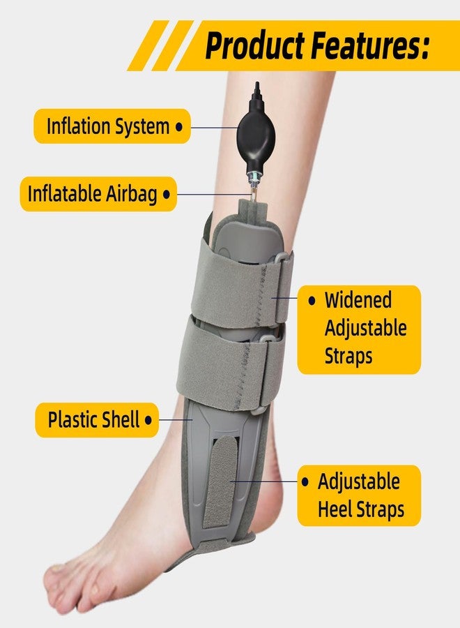 Malloraned Air Cast Stirrup Ankle Brace for Sprained Ankle,Inflatable Ankle Splint Stabilizer Brace for Men and Women,Adjustable Foot Splint for Sleeping,Gray,One size fits all - Image 3