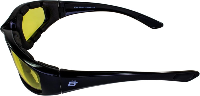 Birdz Eyewear Oriole Anti Fog Padded Motorcycle Riding Sunglasses Black Frame w/Yellow Lenses & Rubber Ear Locks - Image 3