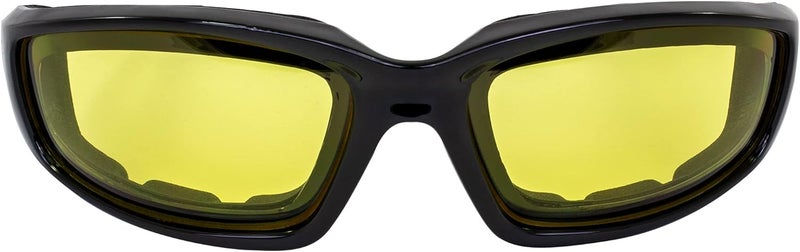 Birdz Eyewear Oriole Anti Fog Padded Motorcycle Riding Sunglasses Black Frame w/Yellow Lenses & Rubber Ear Locks - Image 2
