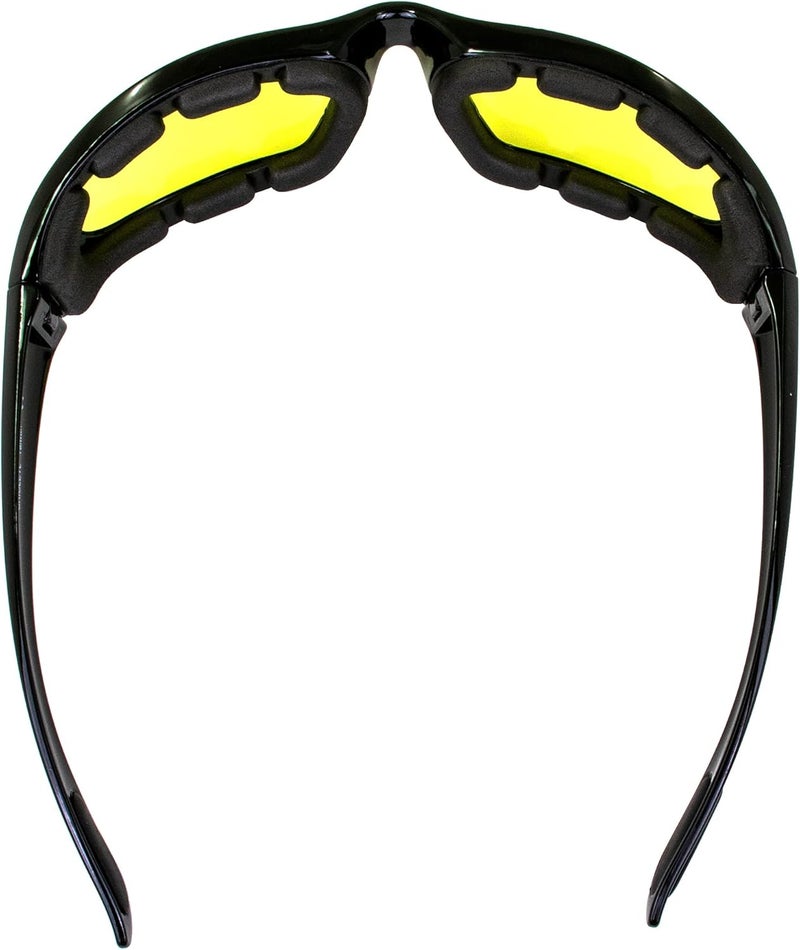 Birdz Eyewear Oriole Anti Fog Padded Motorcycle Riding Sunglasses Black Frame w/Yellow Lenses & Rubber Ear Locks - Image 5