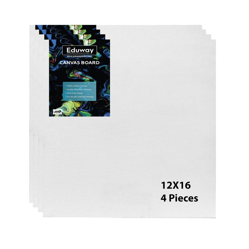 Eduway® Canvas Board for Painting- (12x16) | Premium Quality 7Oz Pre-Primed Cotton Canvas Board for Artists & Beginners | Ideal for Acrylic, Oil, Gouache, Pastels Colors (Pack of 4) (30x40 cms), - Image 1