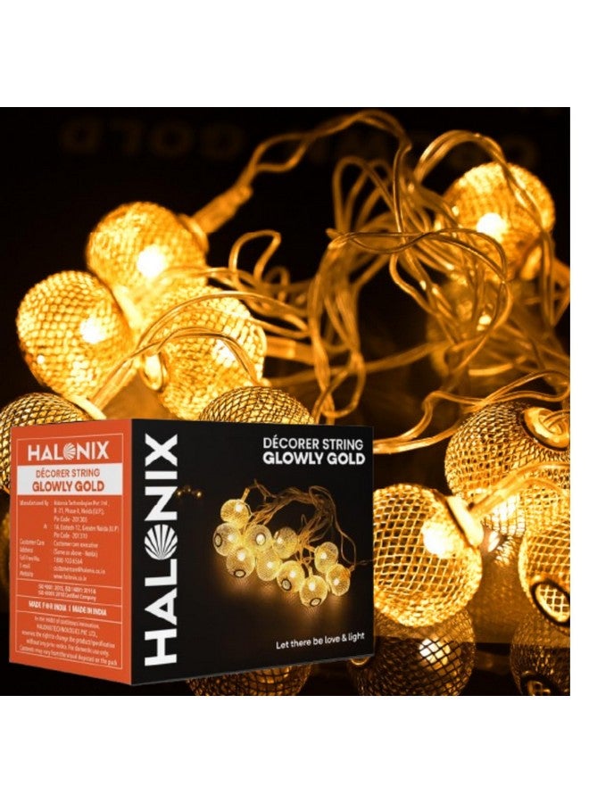 Halonix Decorer Glowly Gold 15 Bright Led String Light | Diwali Light | Christmas Light | Wedding Light | Festive Lights for Home Decoration (Warm White, 4 Meters) - Image 1