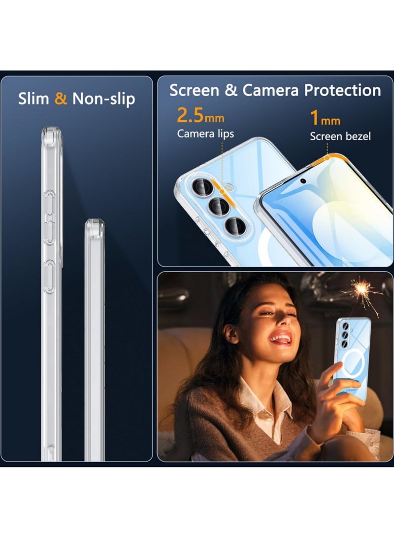 اووكاي جراب لهاتف Samsung Galaxy S25 FE مغناطيسي شفاف، متوافق مع MagSafe، جراب خلفي صلب شفاف واقٍ هجين، جراب شفاف رفيع بحافة إطار مقاومة للصدمات (شفاف) - Image 3