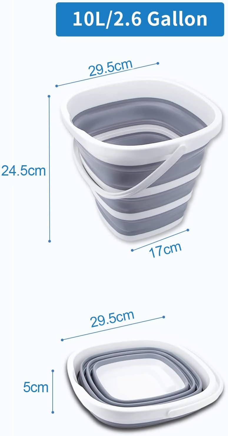 Arabest Collapsible Bucket, 10L Foldable Portable Cleaning Bucket with Handle, Plastic Bucket Space Saving for Outdoor Garden Camping Fishing Car Wash (Square-gray) - Image 2