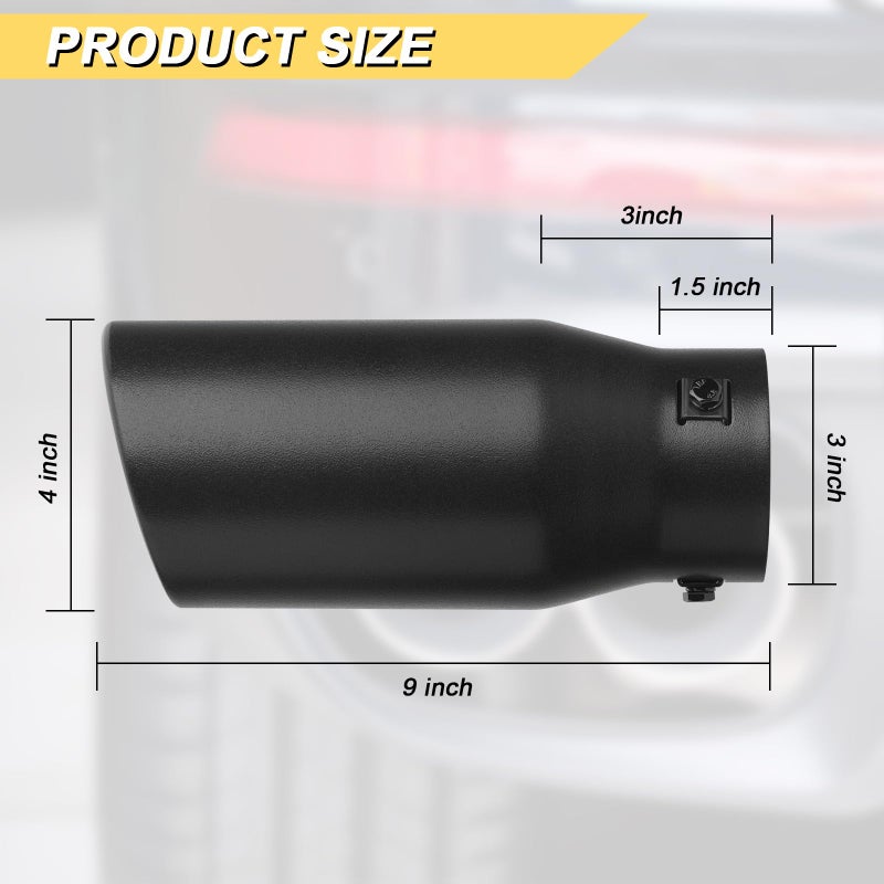 Vurkcy 1.5"-2.5" Inlet Adjustable Diesel Exhaust Tip, 4" Outlet 9" Overall Length Double Wall Stainless Steel Tail Pipe, Bolt-On, Black (fit for 1.5"/ 1.75"/ 2.0"/ 2.25"/ 2.5" OD Tailpipe) - Image 3