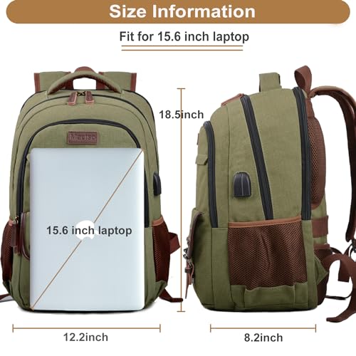 Mactso Canvas Travel Laptop Backpack for Men Women, Business Work Rucksack College School Computer Bag Fits 15.6 Inch Notebook,Bookbag with USB Charging Port (Green, 15.6 Inch) - Image 5