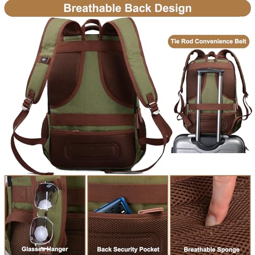 Mactso Canvas Travel Laptop Backpack for Men Women, Business Work Rucksack College School Computer Bag Fits 15.6 Inch Notebook,Bookbag with USB Charging Port (Green, 15.6 Inch) - Image 4