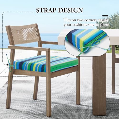 Wellsin Outdoor Chair Cushions for Patio Furniture - Outdoor Cushions for Chairs - Water Resistant Patio Chair Cushions Set of 4, 18.5"X16"X3", Stripe 01 - Image 5