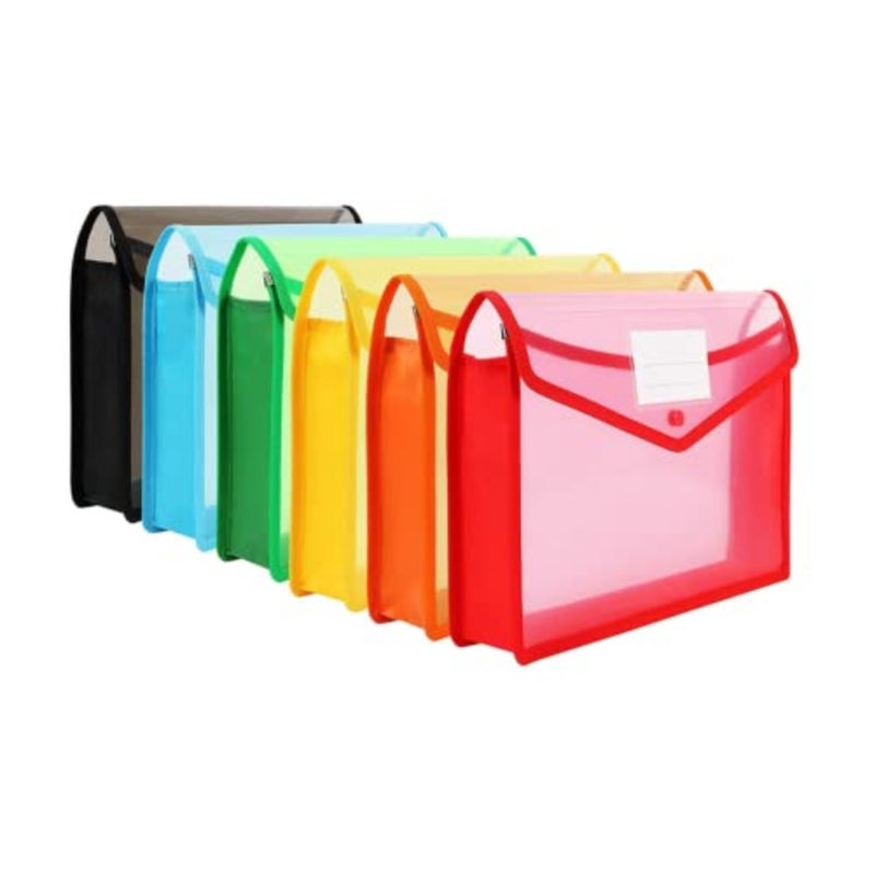 A4 Plastic Wallets, 5 Pcs Popper Wallet Plastic Document Folder Premium Pockets Files Envelope for School Office Home, with Snap Closure, Large Capacity - Image 1