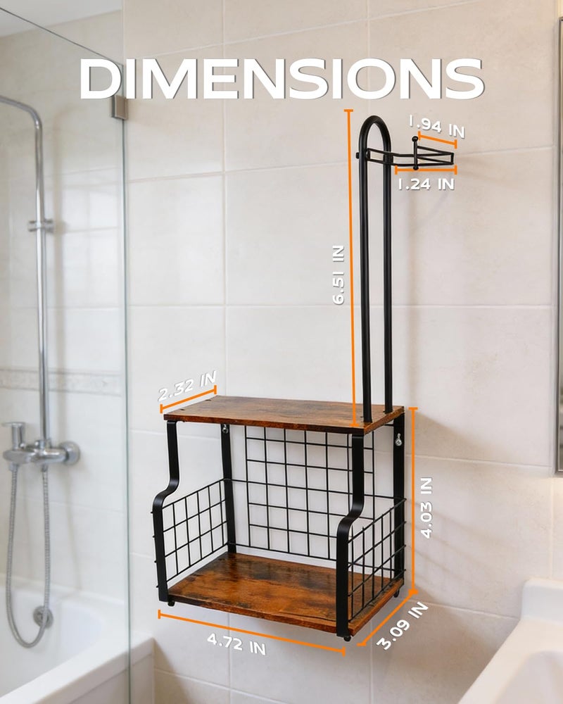 IntreLife Bathroom Toilet Paper Holder with Storage Shelf, Wall Mount Toilet Paper Holder Stand with Metal Basket, Bathroom Tissue Storage Organizer for Rolls, Magazines， Phone & Shower Essentials - Image 2