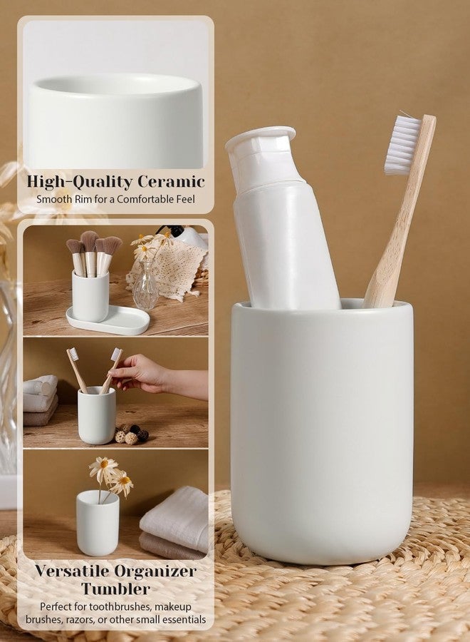 INGOFIN 3 Pcs Ceramic Bathroom Accessory Set - Liquid Soap Dispenser, Toothbrush Holder & Tray, Bathroom Counter Set, Countertop Essentials for Home, Guest Bathroom, or Office Use, White - Image 3