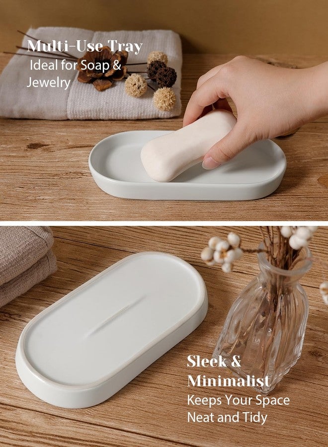 INGOFIN 3 Pcs Ceramic Bathroom Accessory Set - Liquid Soap Dispenser, Toothbrush Holder & Tray, Bathroom Counter Set, Countertop Essentials for Home, Guest Bathroom, or Office Use, White - Image 4