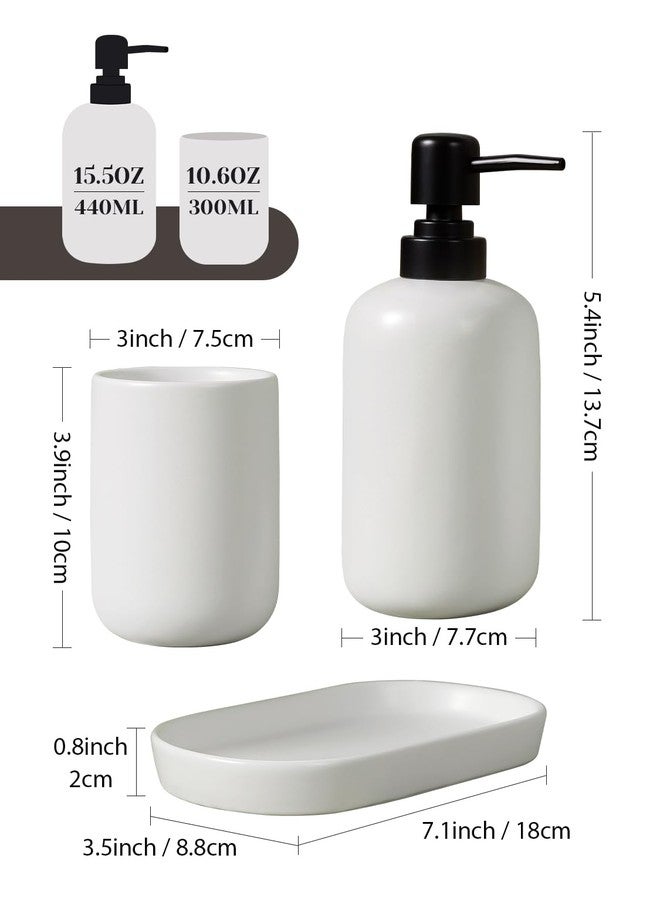 INGOFIN 3 Pcs Ceramic Bathroom Accessory Set - Liquid Soap Dispenser, Toothbrush Holder & Tray, Bathroom Counter Set, Countertop Essentials for Home, Guest Bathroom, or Office Use, White - Image 2