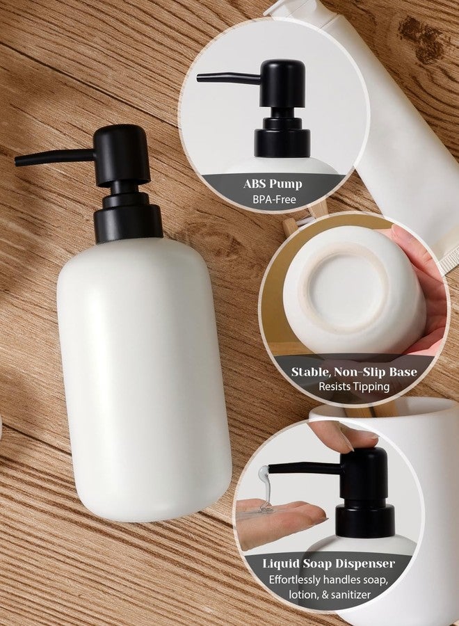 INGOFIN 3 Pcs Ceramic Bathroom Accessory Set - Liquid Soap Dispenser, Toothbrush Holder & Tray, Bathroom Counter Set, Countertop Essentials for Home, Guest Bathroom, or Office Use, White - Image 5
