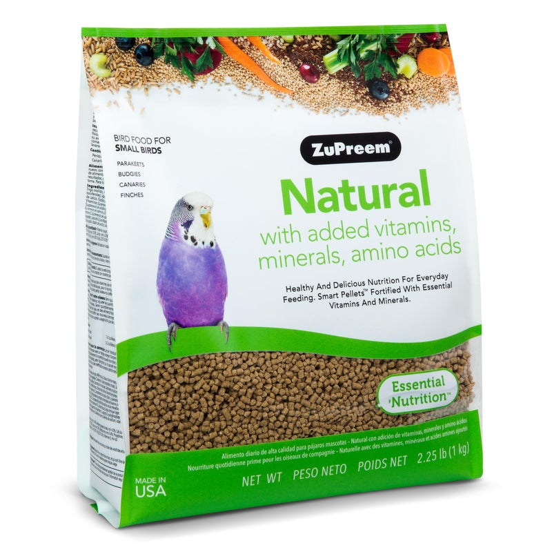 ZuPreem Natural Bird Pellets, Daily Bird Food for Parakeet, Budgie, Parrotlet, Dove, Core Nutrition for Small Birds, Added Vitamins, Made in USA, Parakeet Food, Budgie Food (S, 2.25 lb) - Image 1