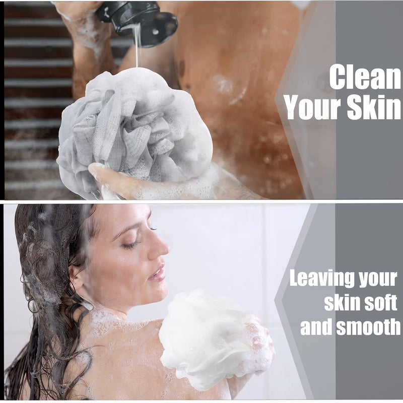 Shellwei 32 Pcs Bath Sponge Shower Loofahs Bulk 60 g Charcoal Large Mesh Puff Soft Scrubber for Men and Women Exfoliating Shower Pouf Balls with Bathing Accessories - Image 5