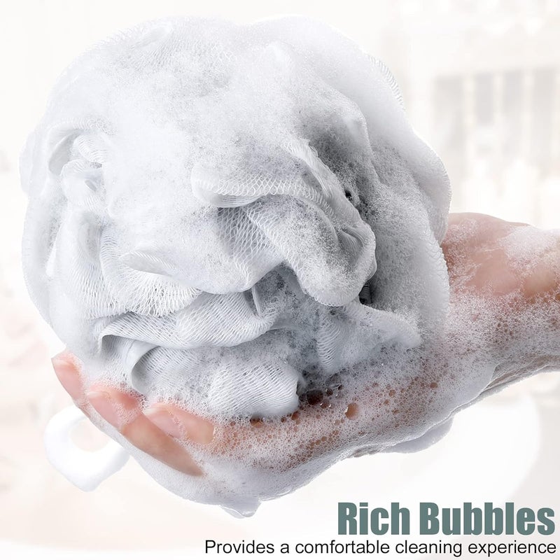Shellwei 32 Pcs Bath Sponge Shower Loofahs Bulk 60 g Charcoal Large Mesh Puff Soft Scrubber for Men and Women Exfoliating Shower Pouf Balls with Bathing Accessories - Image 4