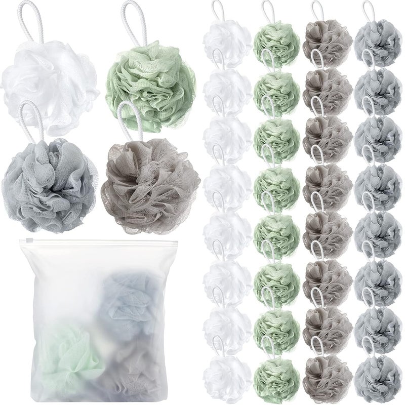 Shellwei 32 Pcs Bath Sponge Shower Loofahs Bulk 60 g Charcoal Large Mesh Puff Soft Scrubber for Men and Women Exfoliating Shower Pouf Balls with Bathing Accessories - Image 1