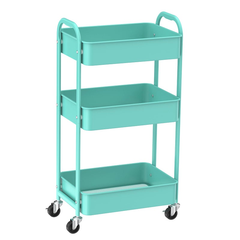 MAX Houser 3Tier Rolling Utility Cart with Caster WheelsEasy Assembly for Kitchen Bathroom Turquoise