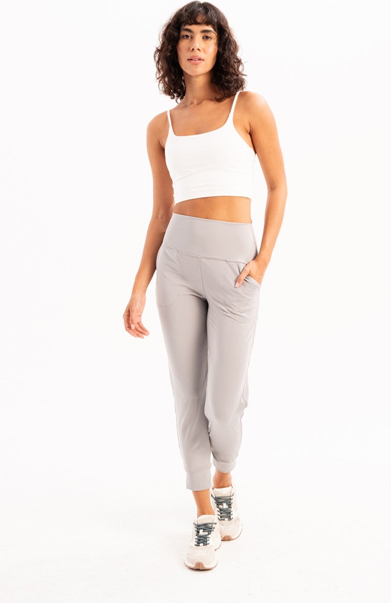 Justever High Waist Elastic Pocket Relaxed Cut Slimming Jogger Gray Women's Sweatpants - Beat  - Image 1