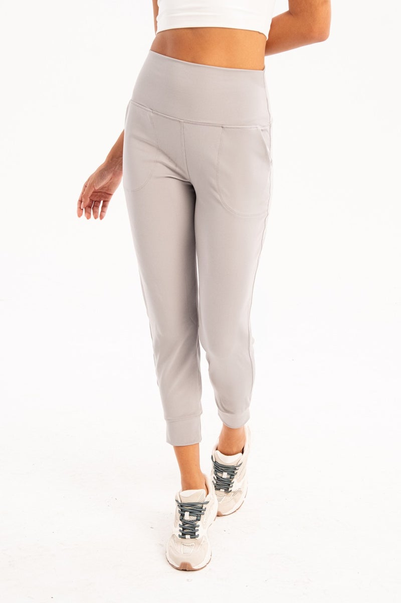 Justever High Waist Elastic Pocket Relaxed Cut Slimming Jogger Gray Women's Sweatpants - Beat  - Image 2