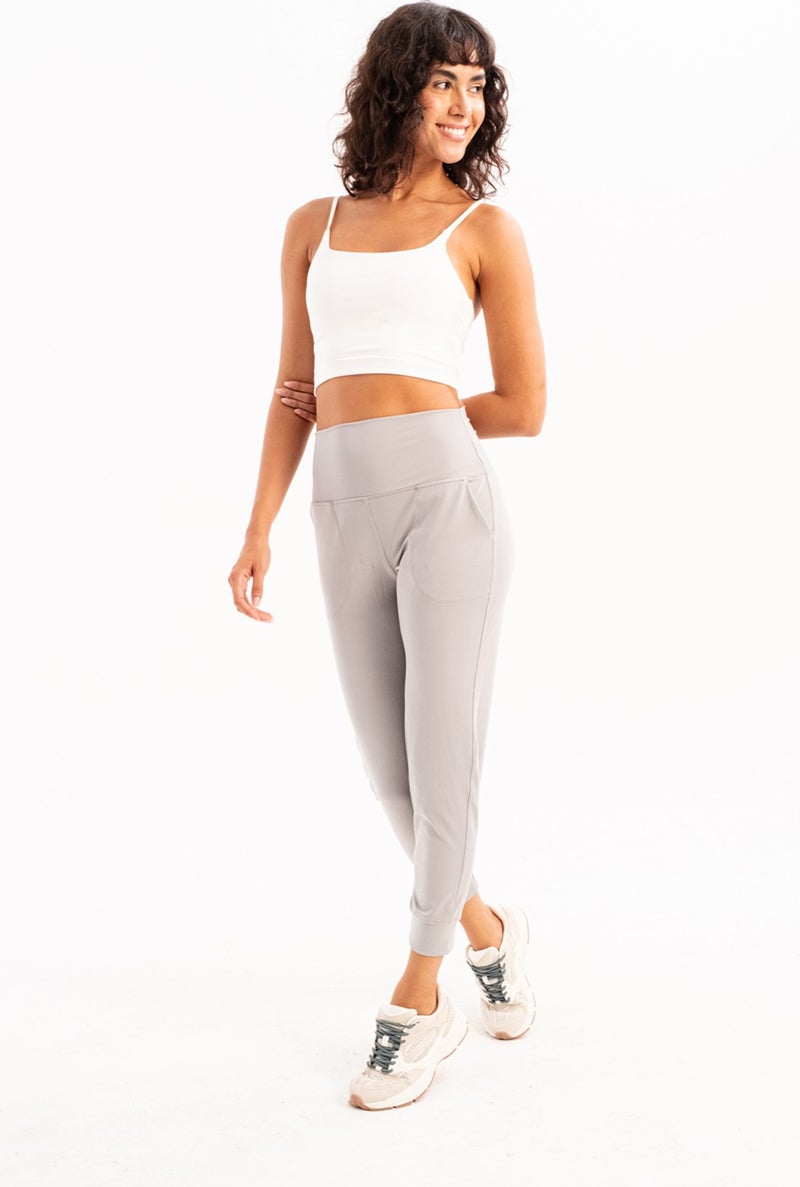 Justever High Waist Elastic Pocket Relaxed Cut Slimming Jogger Gray Women's Sweatpants - Beat  - Image 4
