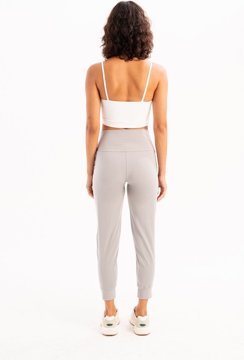 Justever High Waist Elastic Pocket Relaxed Cut Slimming Jogger Gray Women's Sweatpants - Beat  - Image 3