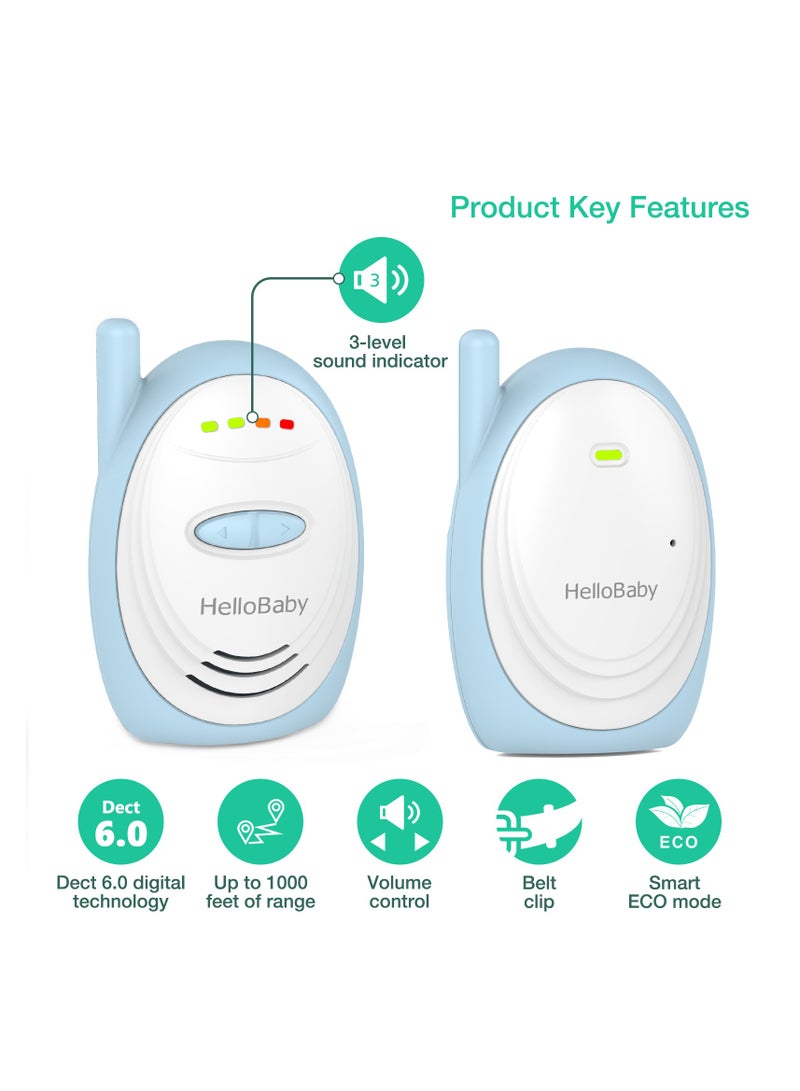 هالو بيبي جهاز مراقبة الطفل الصوتي من HB168 2025 يصل إلى نطاق 1000 قدم، مع مؤشر صوت، تقنية DECT 6.0، ميكروفون عالي الحساسية - Image 2