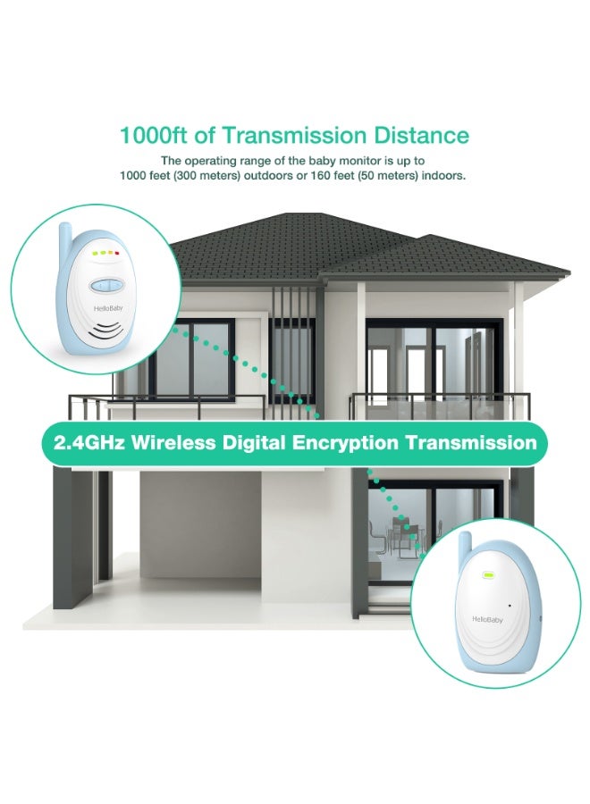 هالو بيبي جهاز مراقبة الطفل الصوتي من HB168 2025 يصل إلى نطاق 1000 قدم، مع مؤشر صوت، تقنية DECT 6.0، ميكروفون عالي الحساسية - Image 3