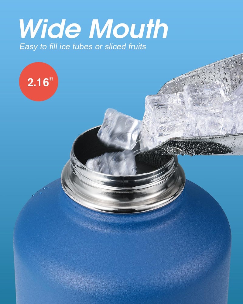 Coolflask Water Bottle Insulated 64 oz with Straw & 3 Lids, Coolflask Half Gallon Water Jug Large Metal Stainless Steel Wide Mouth for Sports, Gym or Office, Non-BPA Keep Cold 48H Hot 24H, King's Blue - Image 4