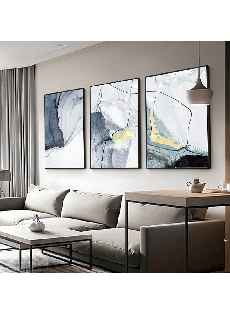 FASHION HOME 3PCS Wall Art Bright Style Minimalist Decor Modern Abstract Canvas Prints Poster Picture Framed Paintings Decorations  - Image 1