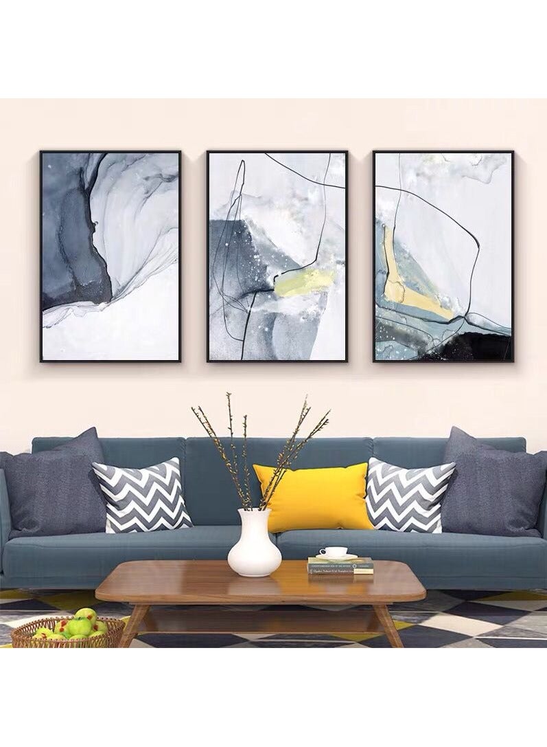 FASHION HOME 3PCS Wall Art Bright Style Minimalist Decor Modern Abstract Canvas Prints Poster Picture Framed Paintings Decorations  - Image 2