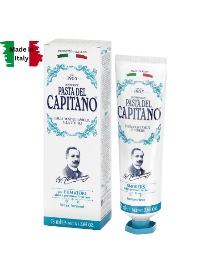 PASTA DEL CAPITANO Smoking Toothpaste, Specially Designed for Smokers, Fights Tartar Formation, Fresh Peppermint Flavour,75 ml. - Image 1