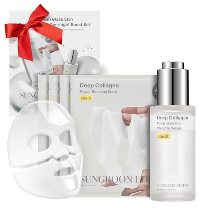 SUNGBOON EDITOR Rejuvenating Combo/Deep Collagen Boost Set | Face Mask (4ea) & Serum | Glass Skin & Firming Care Kit | 2.16M ppb Collagen + Volufiline | Korean Skincare | Stocking Stuffers for Women - Image 1