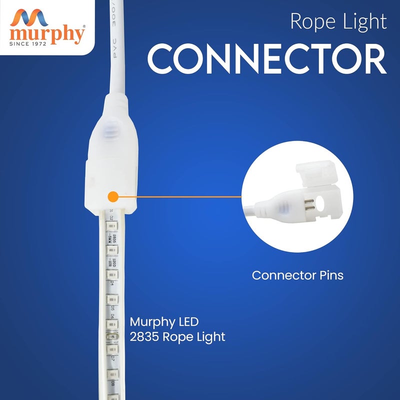 MURPHY 220V AC PIN Connector/Adaptor/Cable for LED (SMD 2835-120 LED/Mtr.) Rope Light (Pack of 10),White - Image 4