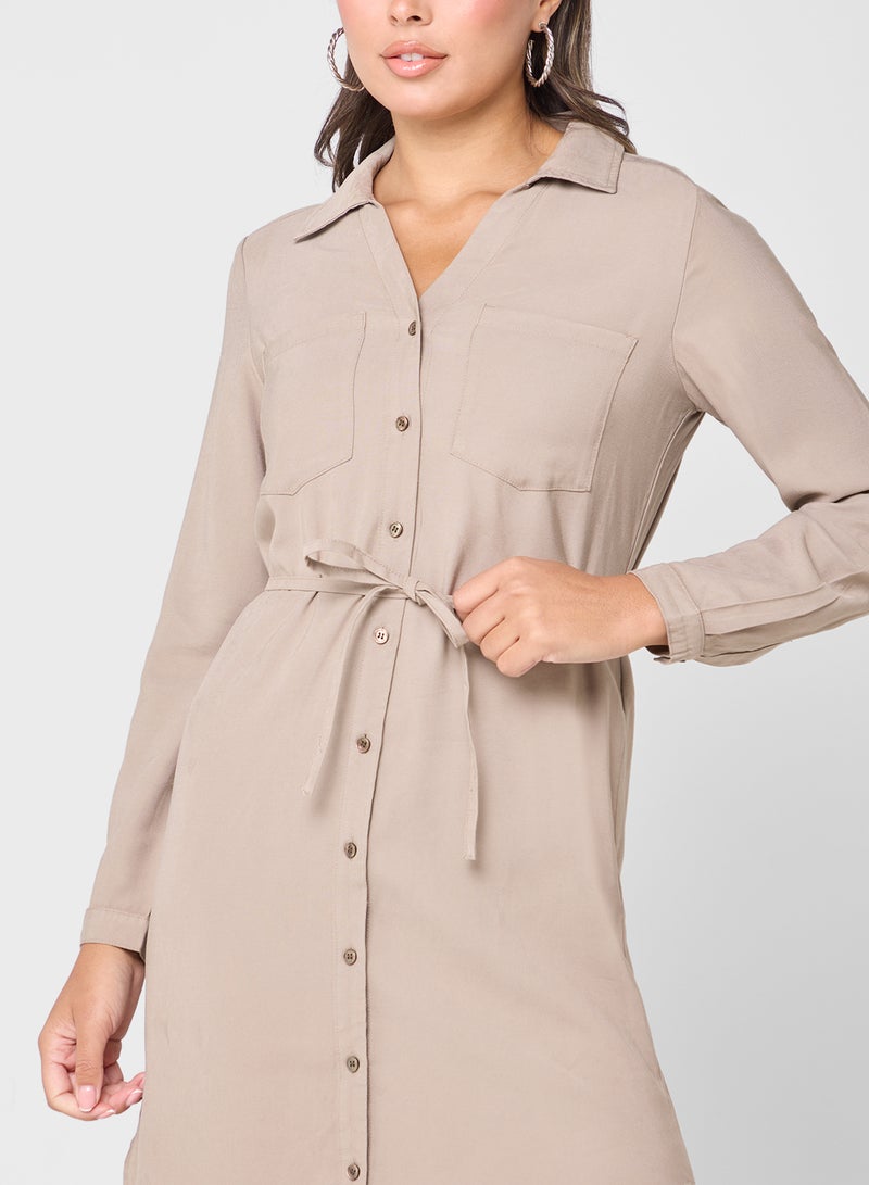 ONLY Belted Shirt Midi Dress  - Image 3