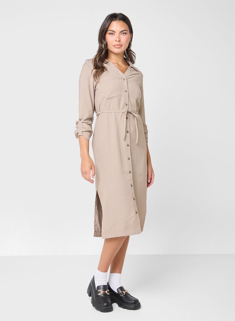 ONLY Belted Shirt Midi Dress  - Image 4