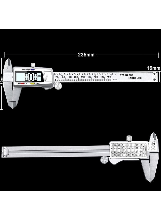 سوفام رقم مؤشر فرنييه ذو المعايرة 6 بوصات/أداة قياس دقيقة 150 مم، قياس العمق/القياس الداخلي/الخارجي، مناسب للاستخدام اليومي والاحترافي، 0.001 بوصة/0.02 مم (من الفولاذ المقاوم للصدأ) - Image 2