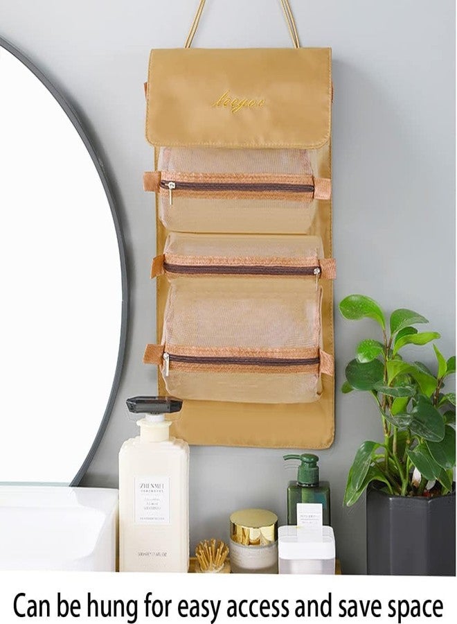 MAHNTMART Nylon 4 in 1 Travel Toiletry Makeup Cosmetic Organizer Pouch Bag Travel Storage Organizer Bags Pouches Kit for Men and Women Makeup Essentials Bag (Brown) - Image 2