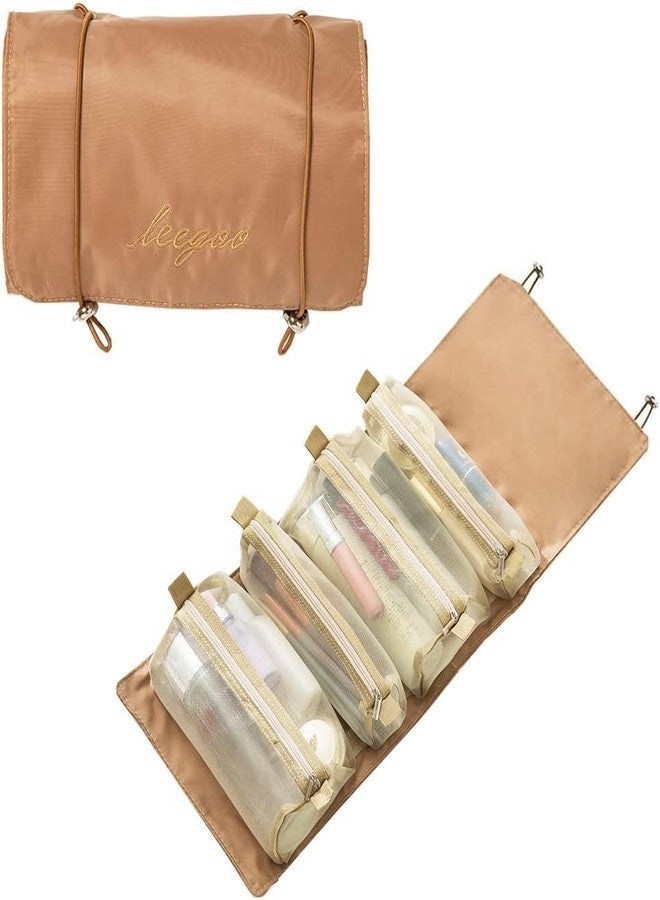MAHNTMART Nylon 4 in 1 Travel Toiletry Makeup Cosmetic Organizer Pouch Bag Travel Storage Organizer Bags Pouches Kit for Men and Women Makeup Essentials Bag (Brown) - Image 1